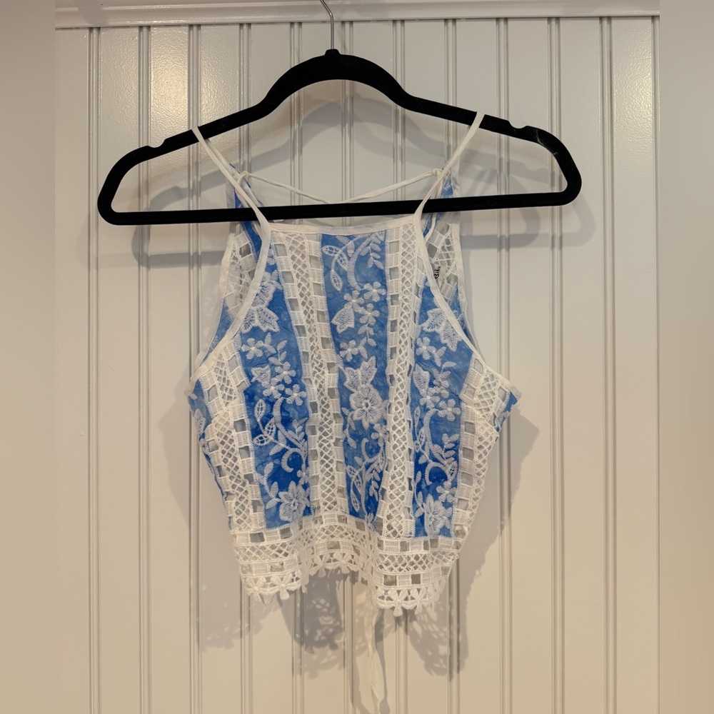 Angel Biba Blue and White Lace Crop Camisole
